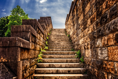 Old stone stair to blue sky